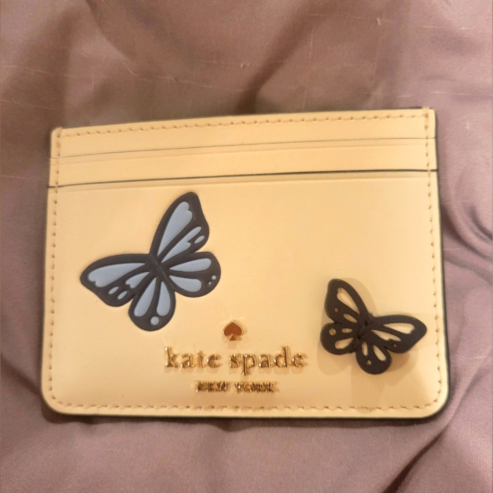 Kate Spade Cream Card Holder with Butterfly Accents
